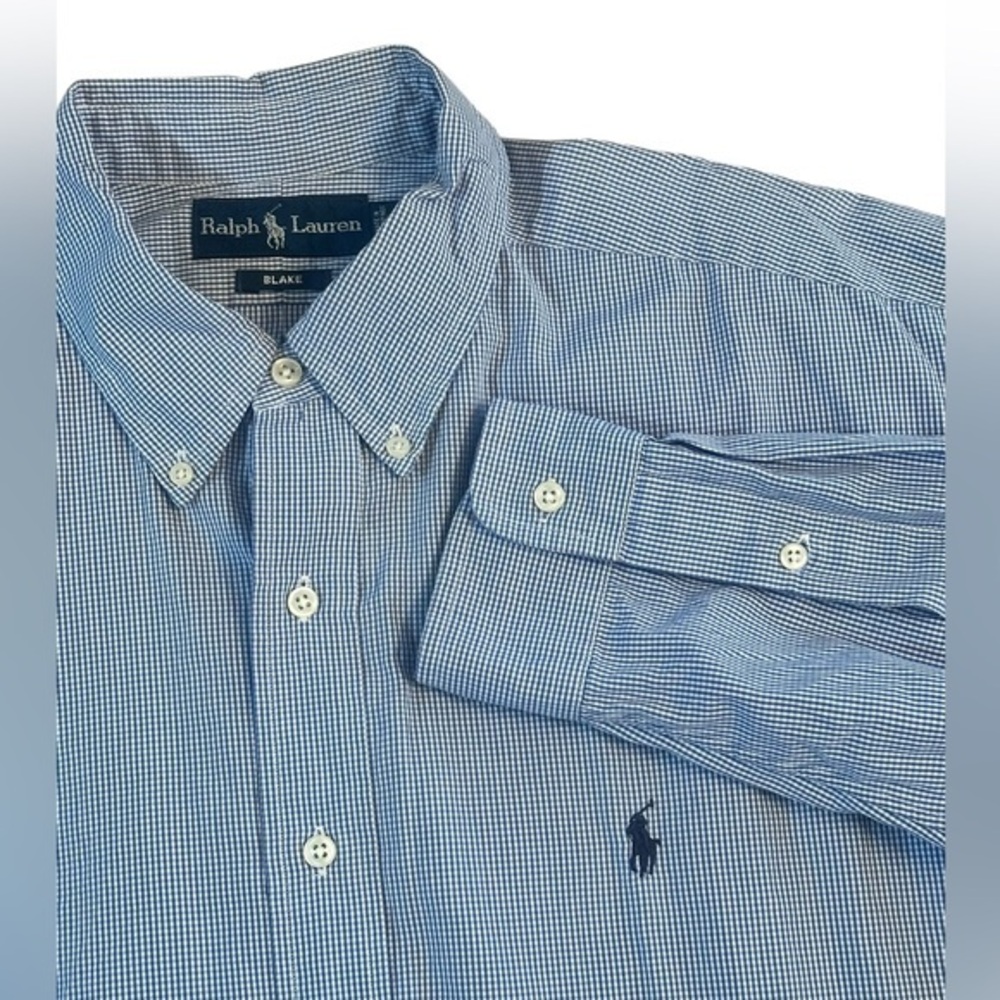 Ralph Lauren Blake Long Sleeve Button Down Shirt Mens XL Blue White Gingham
